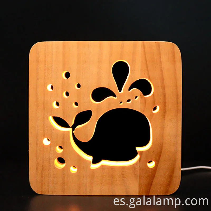 Luz de noche 3D creativa, tallado hueco de madera maciza, lámpara de escritorio LED